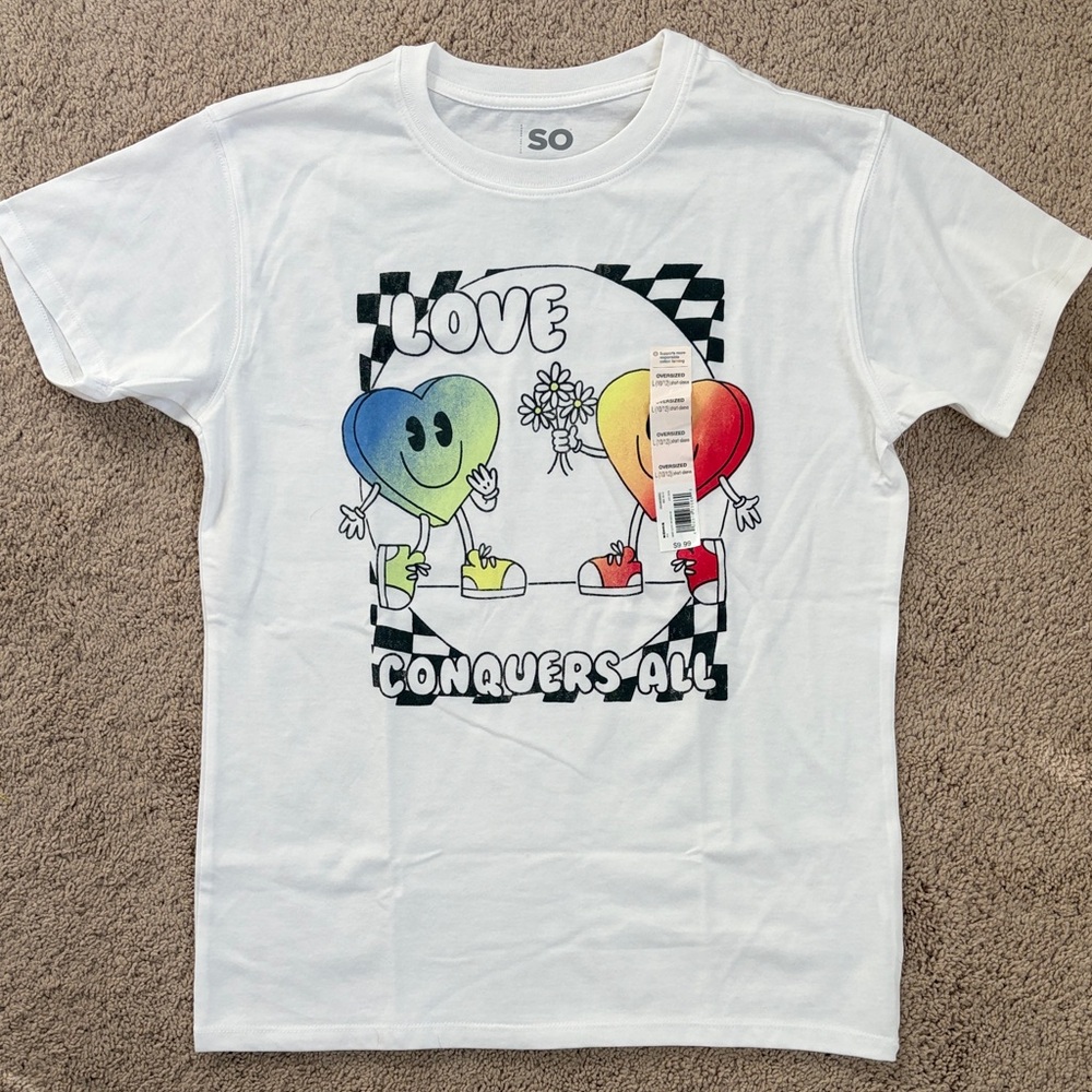 SO Kids White T-Shirt with Colorful Heart Design